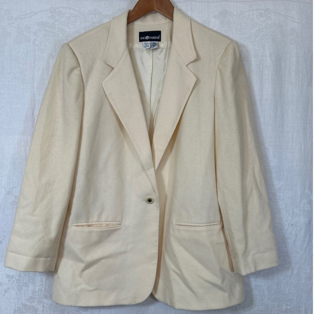 Sag Harbor Vintage Blazer 16 Winter White Wool Lined USA Made